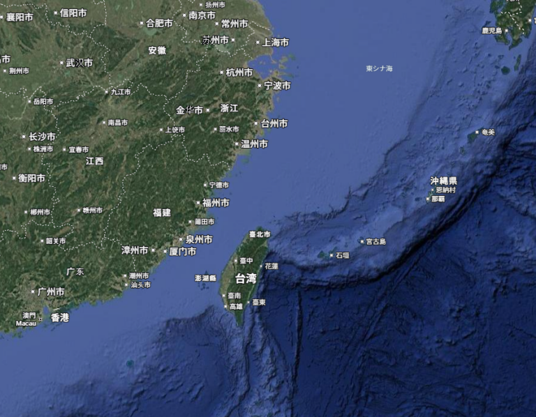 【中共政府の台湾進攻の可能性についての初歩的なまとめ】 google map より