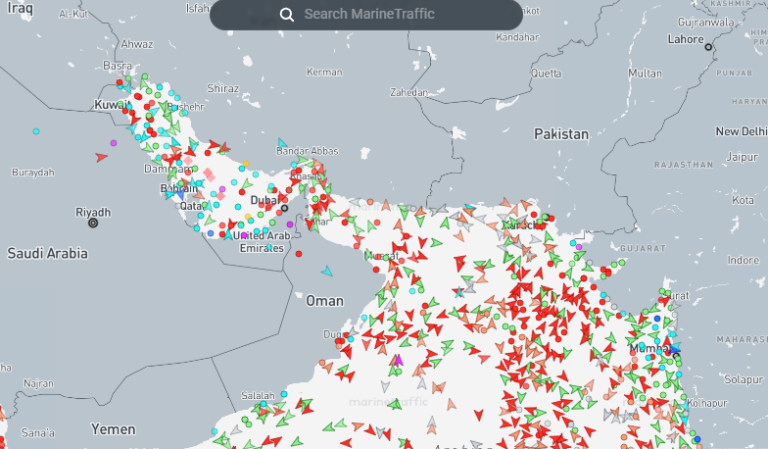 2026/03/14　ホルムズ海峡の船舶航行マップ